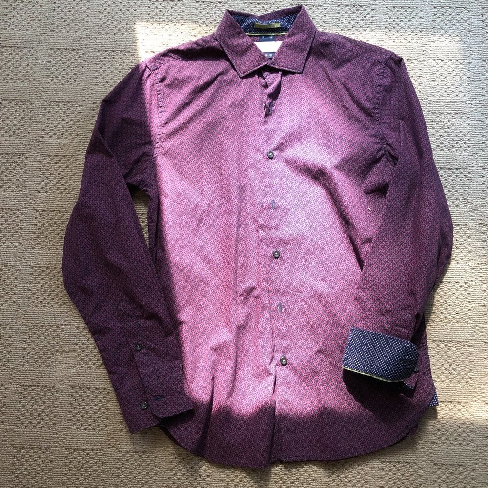 Navy & Red Patterned Button Down - image 1